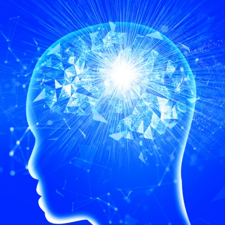 Blue background with abstract artificial intelligence. 