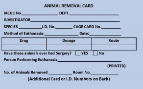 Animal removal card for lab animals. 