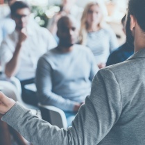 group of business people in a training workshop. 
