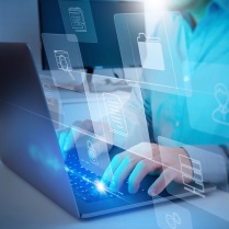 person on a laptop creating applications. 