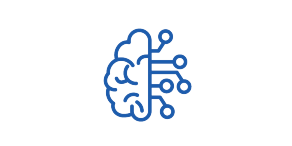 AI icon - brain with elcectrodes branching off. 