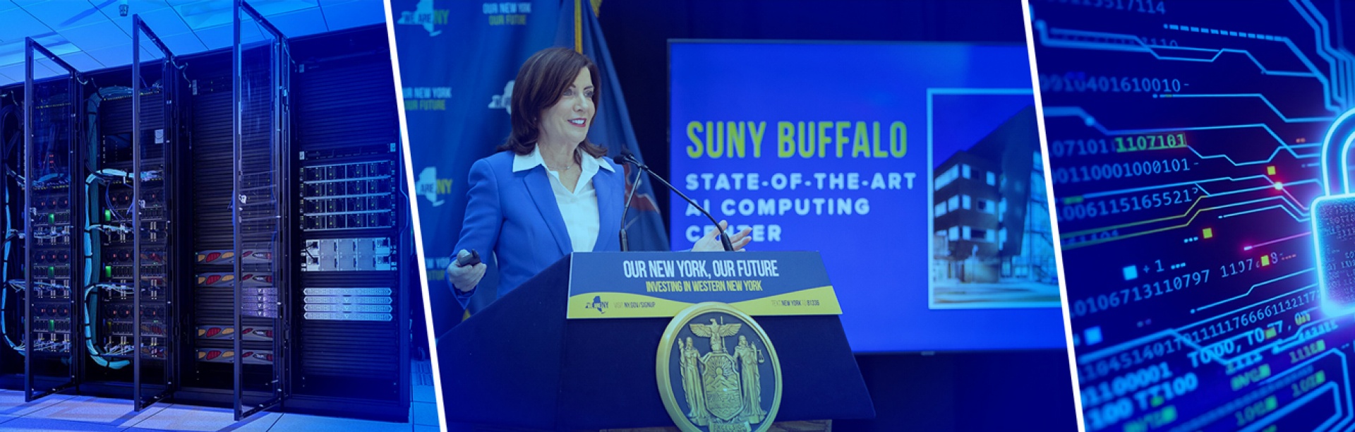 Gov. Kathy Hochul, Empire AI servers and a digital lock for cyber security. 