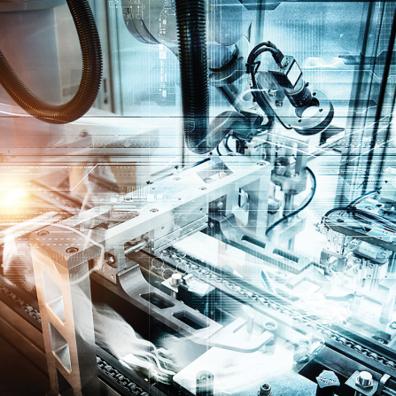 Industrial robot automation used to refine production. 