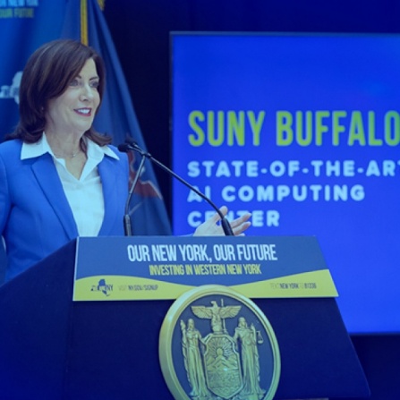 Kathy Hochul at a podium. 