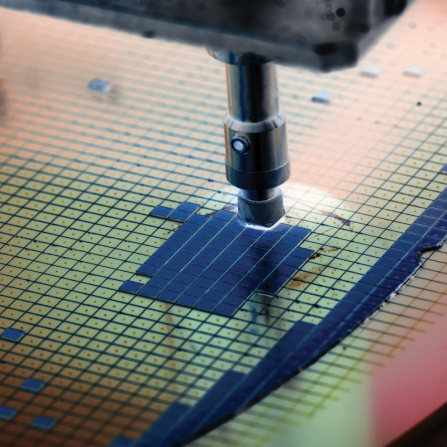 Close up of an industrial semiconductor and microchip. 