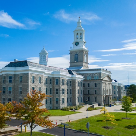 Aerial image of Hayes Hall on South Campus. Photographer: Douglas Levere. 