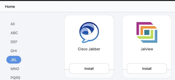 Self Service, showing the Jabber application.