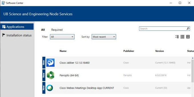 Software Center software list, showing the Cisco Jabber software item.