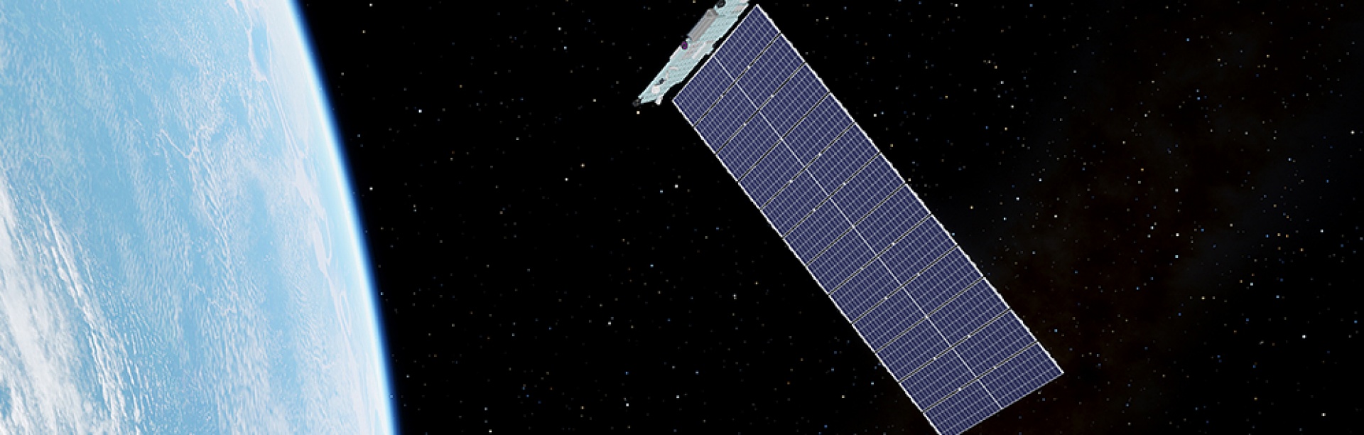 Starlink solar powered satellite orbiting earth. 