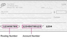 Zoom image: personal check with routing number highlighted