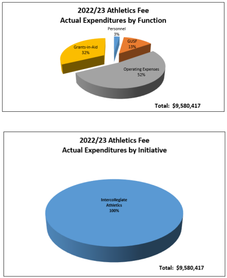 Zoom image: Athletics Fee 22-23 Pie Chart of actual expenditures by function and by initiative