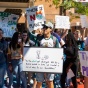 Members of the UB community participating in the Climate Strike on September 20, 2019 near the Student Union on the North Campus. The UB strike was in solidarity with millions of people in 150 countries who walked out of school and work to demand that world leaders take action to address climate change. Photographer: Meredith Forrest Kulwicki. 