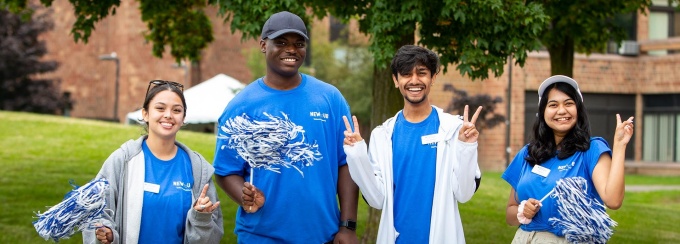 Students outside Ellicott Complex Residence Halls. 