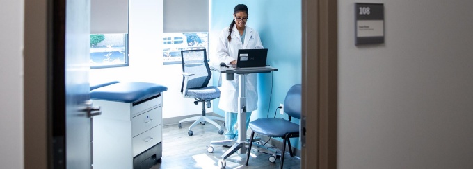 Photo of a room inside Student Health Services building. 