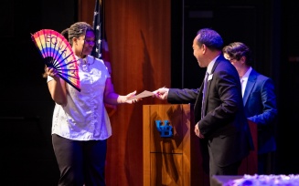 Hosted by Intercultural and Diversity Center, The Lavender Reception, held May 2025 in Center for the Arts Drama Theatre. The ceremony welcomed graduating members and allies of the LGBTQ community, as well as their families, friends, faculty, staff and supporters. Photographer: Meredith Forrest Kulwicki. 