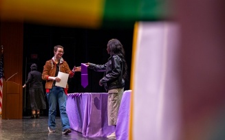 Hosted by Intercultural and Diversity Center, The Lavender Reception, held May 2025 in Center for the Arts Drama Theatre. The ceremony welcomed graduating members and allies of the LGBTQ community, as well as their families, friends, faculty, staff and supporters. Photographer: Meredith Forrest Kulwicki.