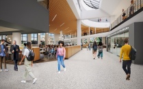Artist rendering: ground level dining area and walkways. 