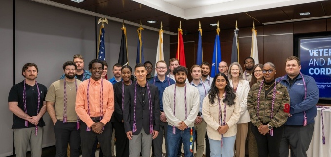 2026 Veteran and Military connected graduates after the annual cord celebration. 