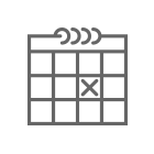Line drawing of calendar grid with an X in one day. 