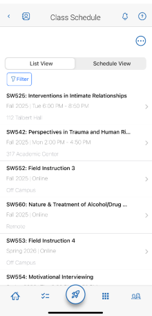 Zoom image: screenshot of list view of class schedule