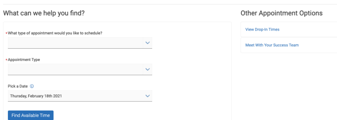 screen shot of new appointment page. 