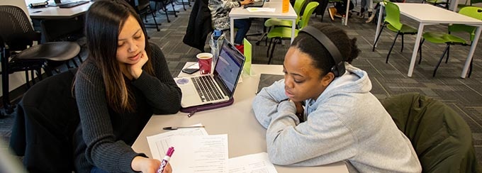Student and tutor working together in the TASS center. 