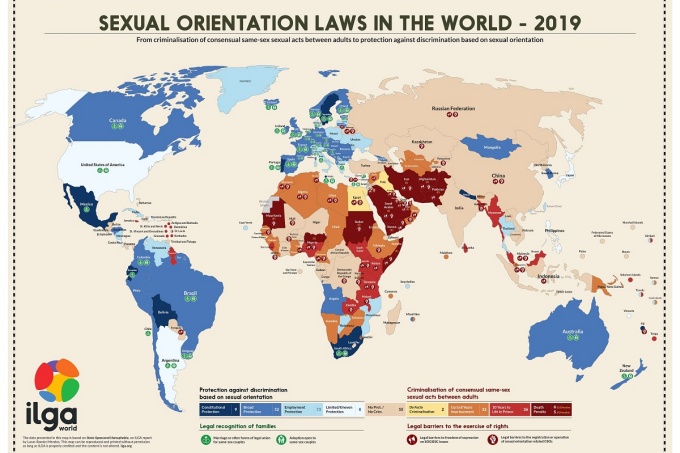 Map of sexual orientation laws around the world. 