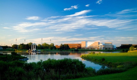 Campus view from Lake LaSalle. 