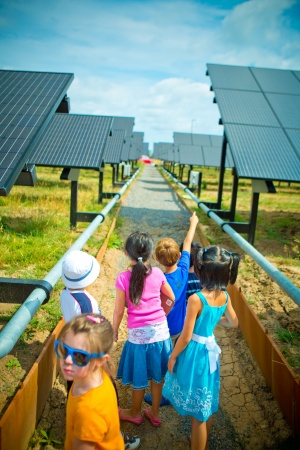 Children explore UB's Solar Strand. 