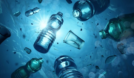 A stock photo of plastic waste in water. 