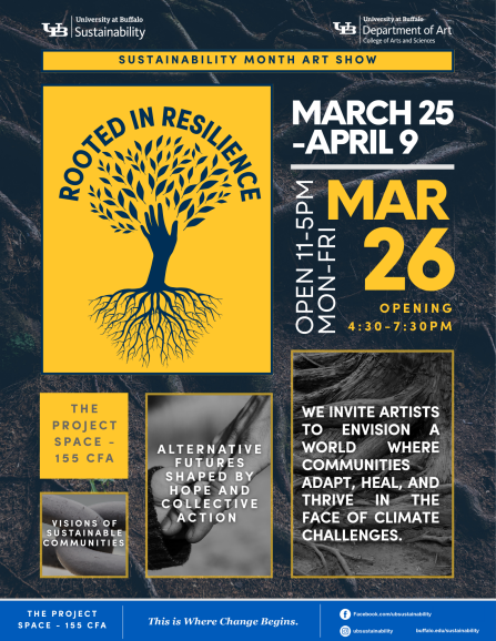 poster with a tree and hand with roots at the bottom for an art show. 