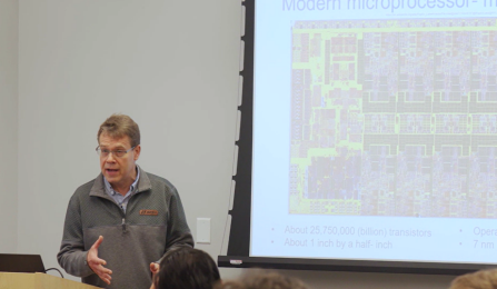 University at Buffalo Professor Jeff Salzmann lecturing in the Cleanroom course. 