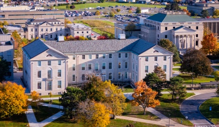 Aerial view of Foster Hall. 