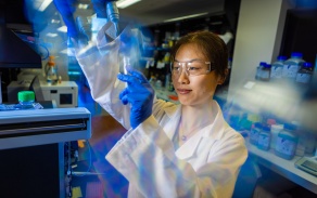 Photo of a student in a lab. 
