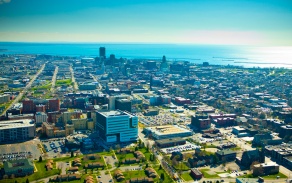 Aerial view of UB's Downtown Campus. 