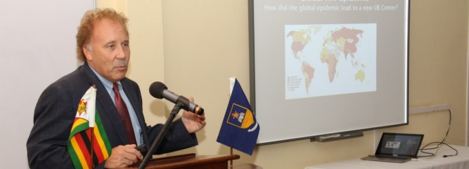 Dr. Morse presenting in Zimbabwe on the Global AIDS Crisis. 