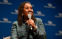 Zoom image: Former President &amp; Direct-Counsel of the NAACP Legal Defense Fund, Sherrilyn Ifill, speaking at the Center for the Arts on Feb. 16, 2023. 