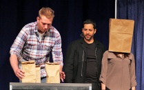 Zoom image: David Blaine (Endurance Artist and World Renowned Magician) with audience members on stage at Alumni Arena on April 26, 2014 