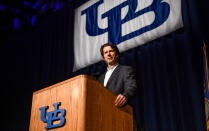 Zoom image: Global Expert on Climate Change and Founder of the Extreme Ice Survey, James Balog, at Broadview Arena on Apr. 12, 2018. 