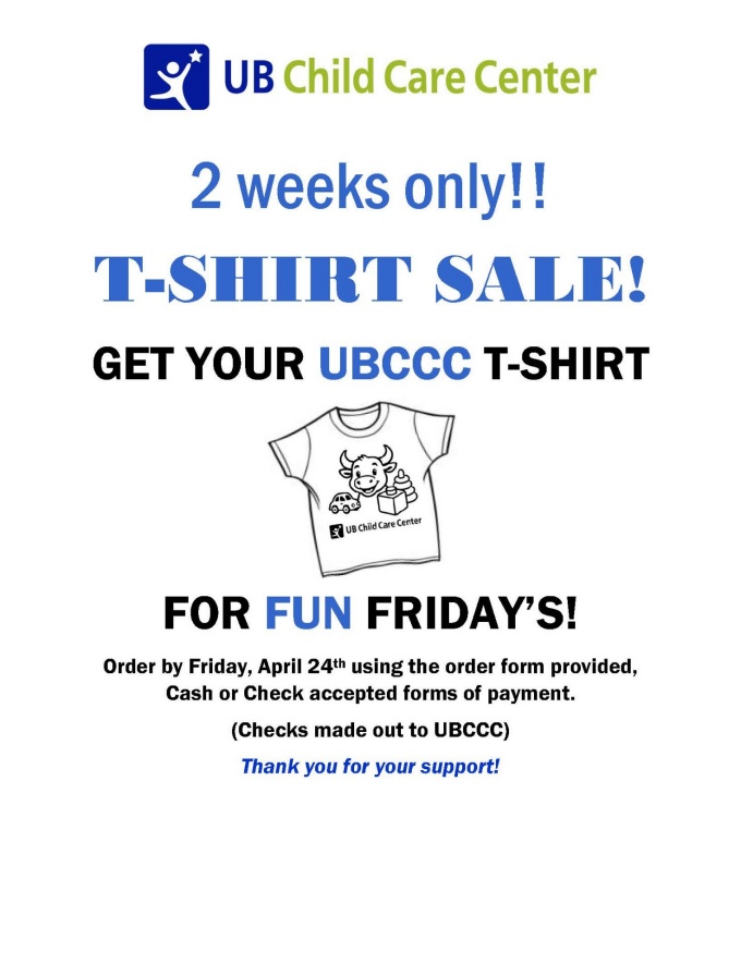 T-shirt sale flyer (4/14/26-4/24/26). 