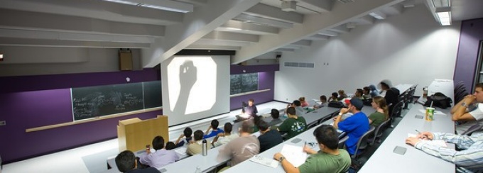 Students in a lecture hall. 