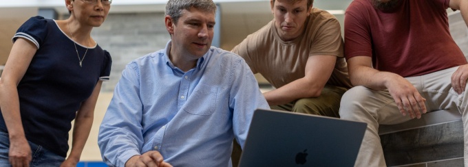 Innovation in action: Director of IT Innovation Kevin Eye works with his team to explore, test and evaluate emerging technologies—turning promising ideas into practical tools and approaches that can serve UB. Photo by Dennis Reed Jr. 