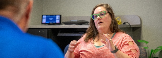 Security with confidence: Deputy Chief Information Security Officer Kristin R. Benoodt helps lead UBIT’s work to protect university systems and information—strengthening preparedness, managing risk and helping UB respond effectively as threats evolve. Photo: Dennis Reed Jr. 