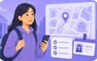 A new student uses her phone to find a convenient campus map. 