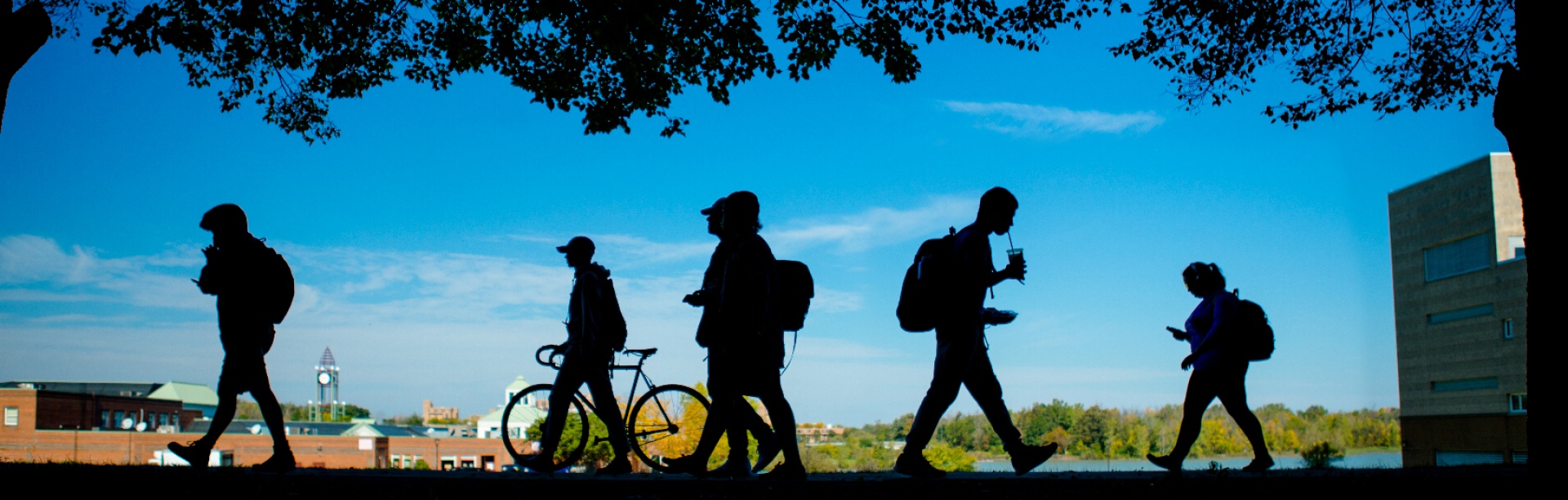 Students in silhouette on devices (photo by Douglas Levere). 