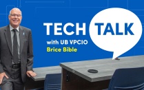 UB VPCIO Brice Bible appears in a tech classroom. 