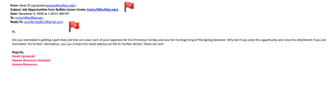 Email Job scam targeting UB. 