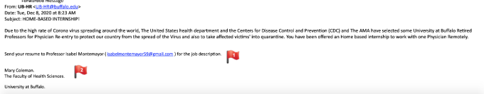 Employment scam targeting UB. 