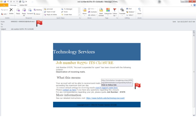Zoom image: Phishing email