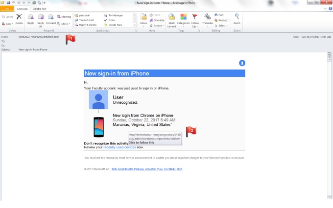 Zoom image: Phishing email